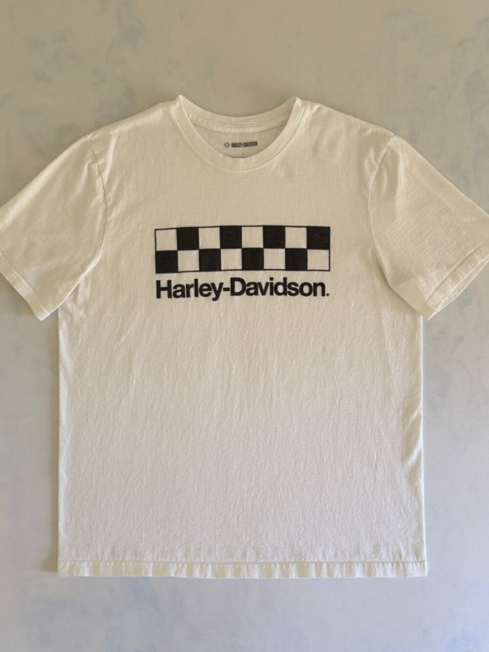 Harley Davidson White Graphic Checkerboard Logo Tee